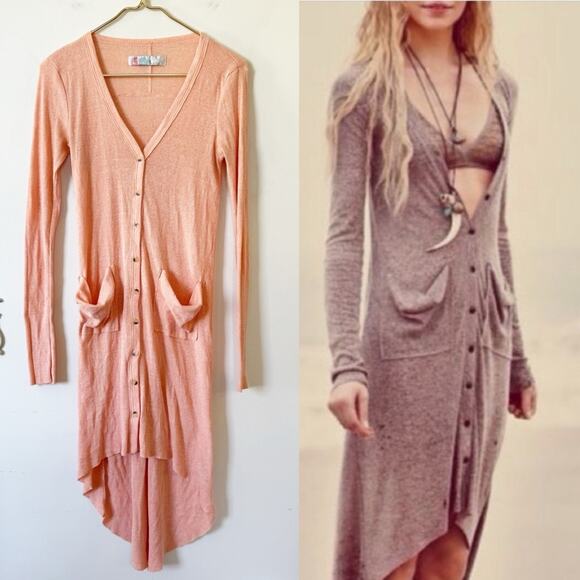 Free People Beach Bonita Ribbed Cardigan Dress Coverup in Peach M - Picture 1 of 11